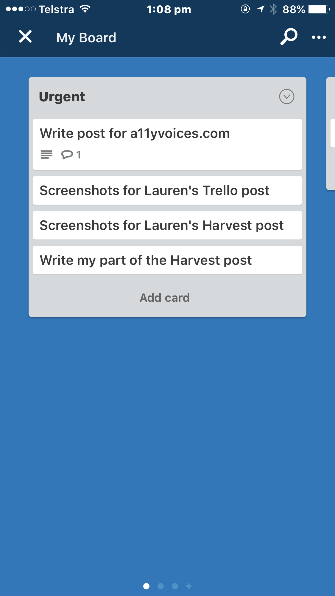 Trello iPhone app showing a single to-do list