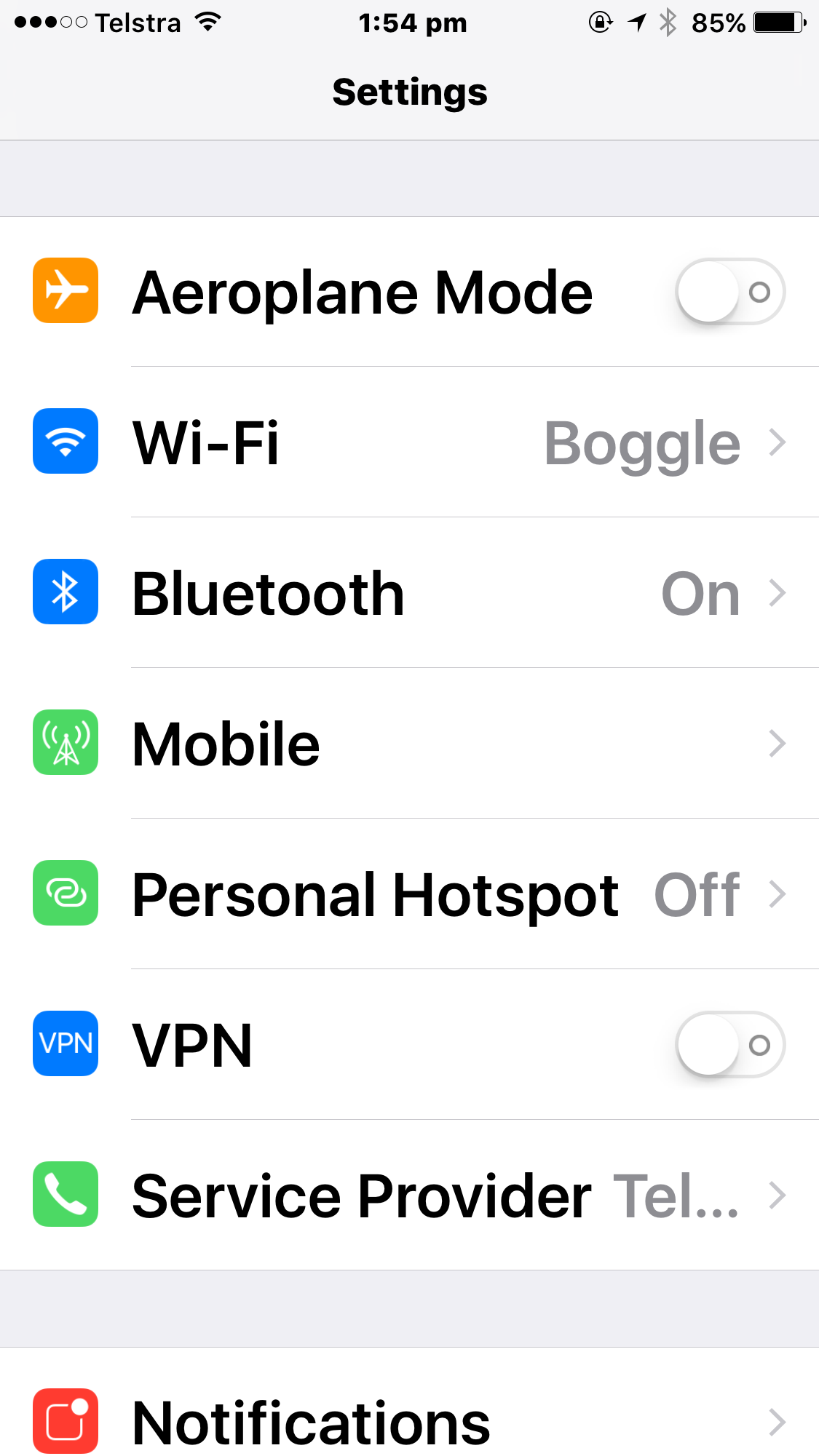 iPhone settings screen with large bold text